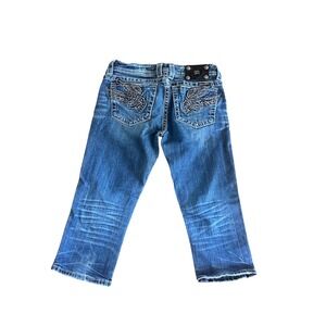 Miss Me Blue Embroidered Back Pocket Capris